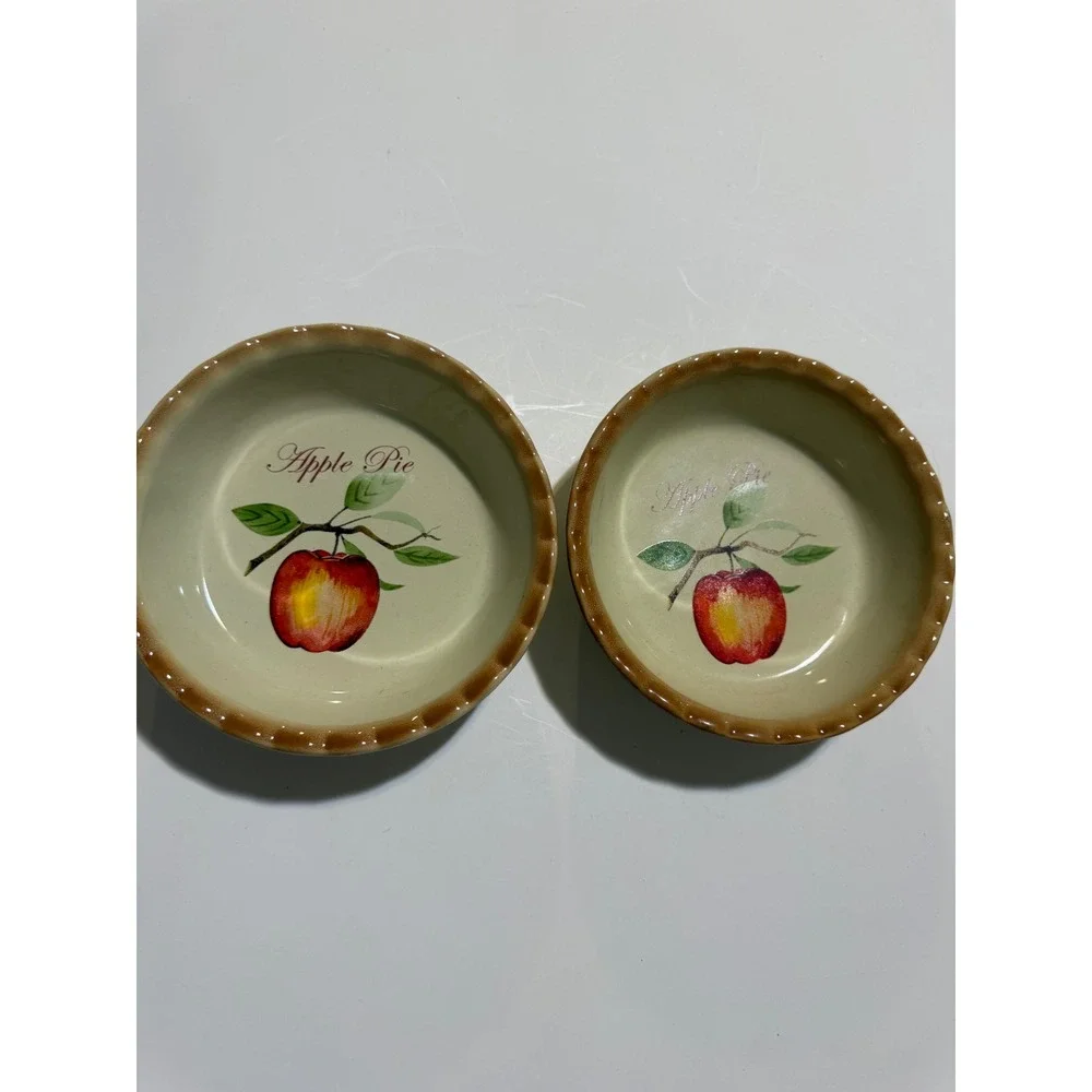 Nantucket Apple Pie Mini Stoneware Bakers Set of 2‎ Scalloped Ceramic Dishes